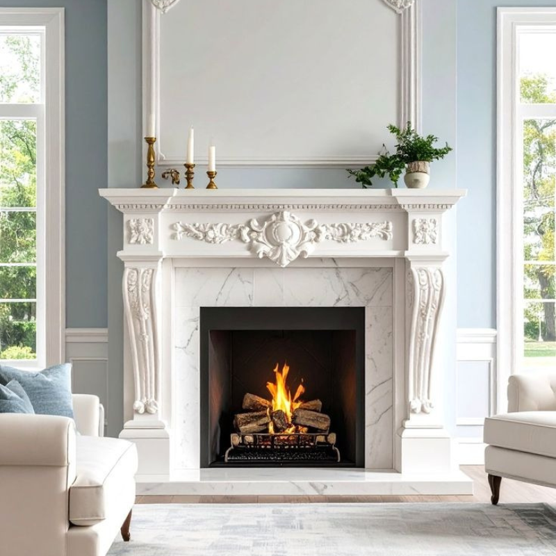 Modern White Fireplace Mantel